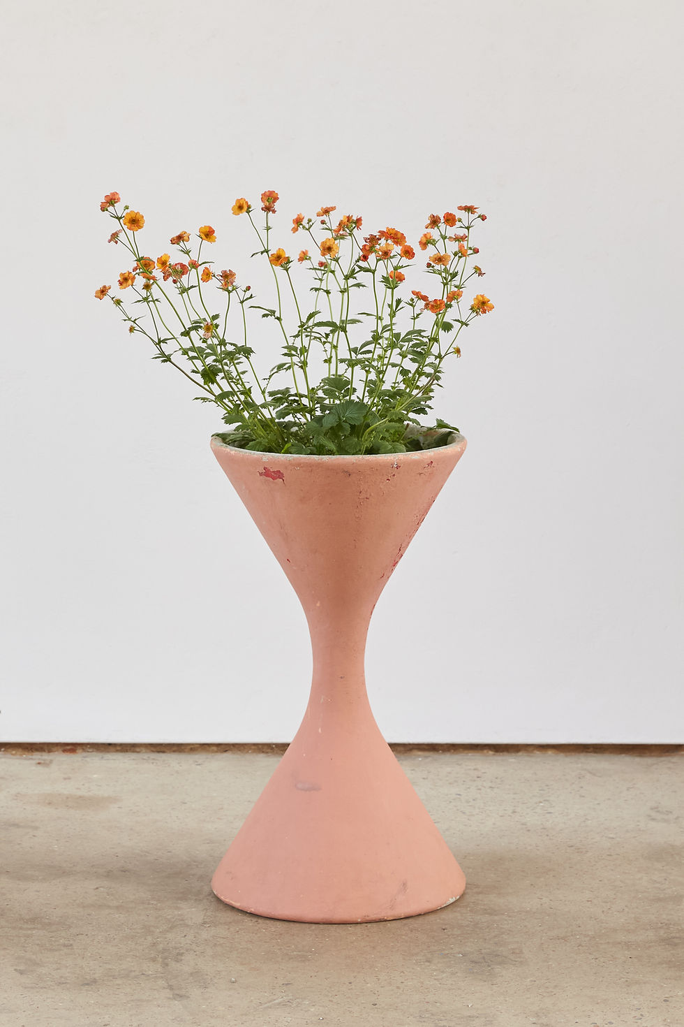 Thumbnail: A pair of Willy Guhl for Eternit 'Diablo' planters, Switzerland, C1970, with a historical terracotta-painted surface.