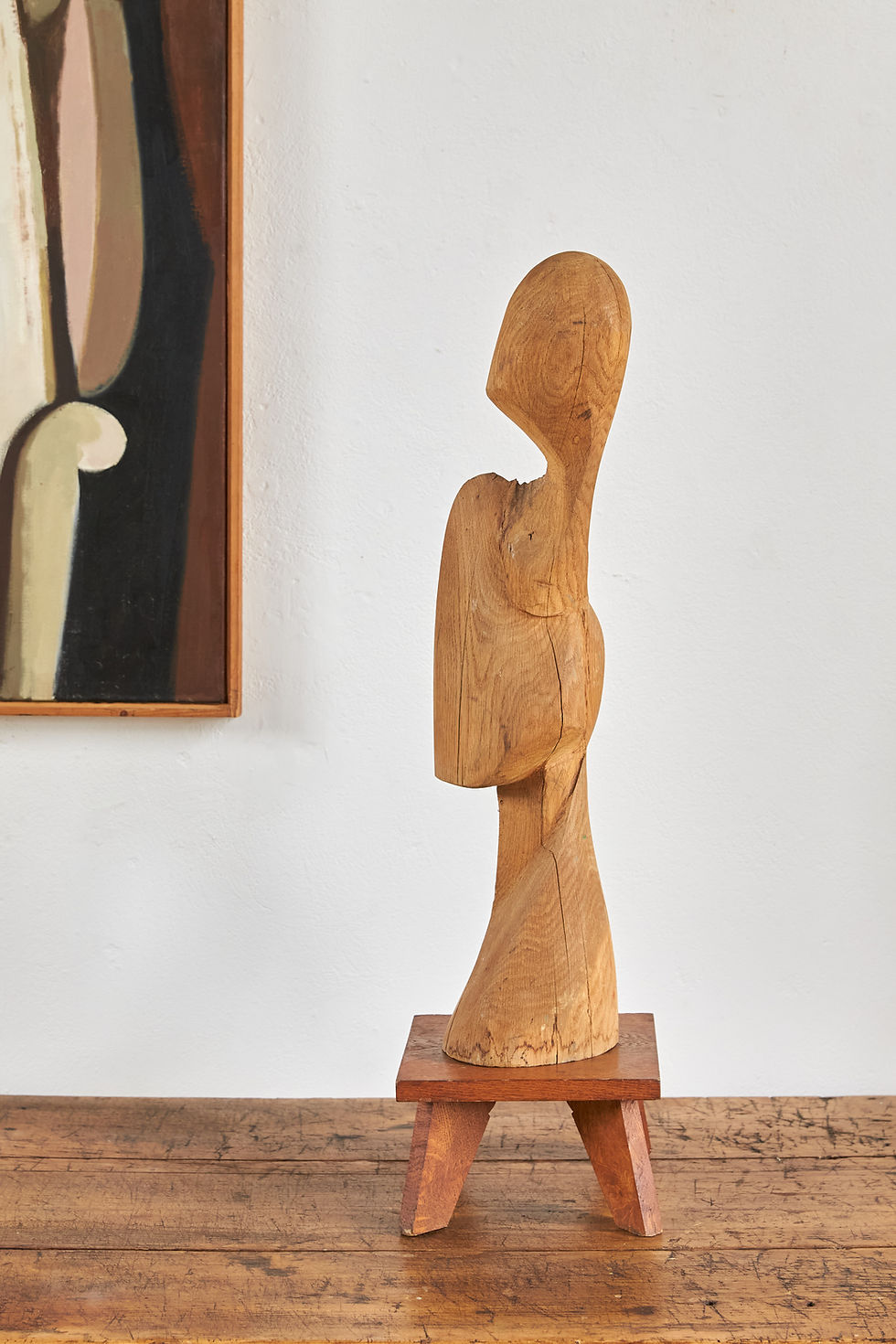 A French oak figurative sculpture dating from around 1960, made from a single piece of wood