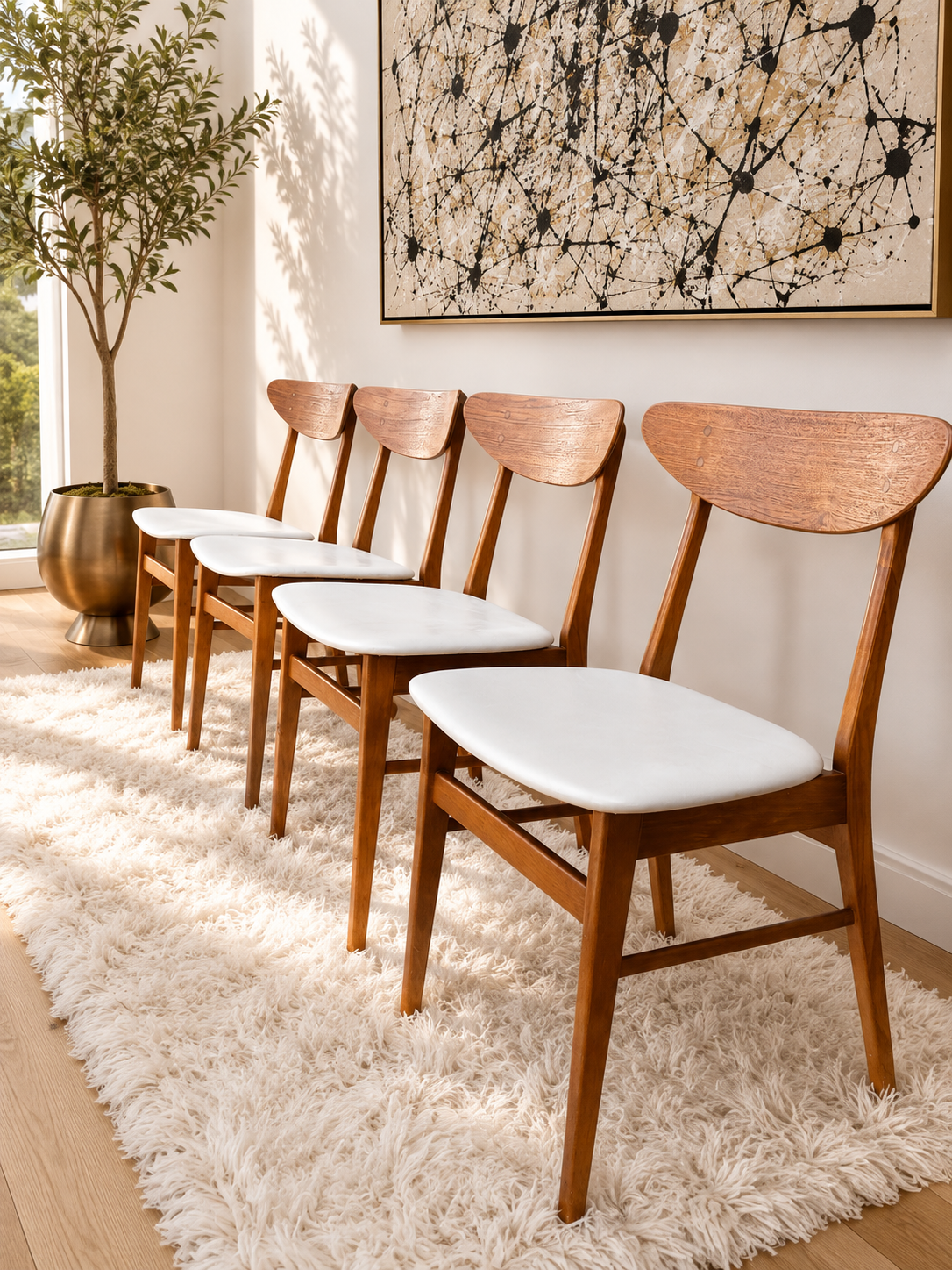 Restored Faarup Møbelfabrik Danish dining chairs in teak and beech
