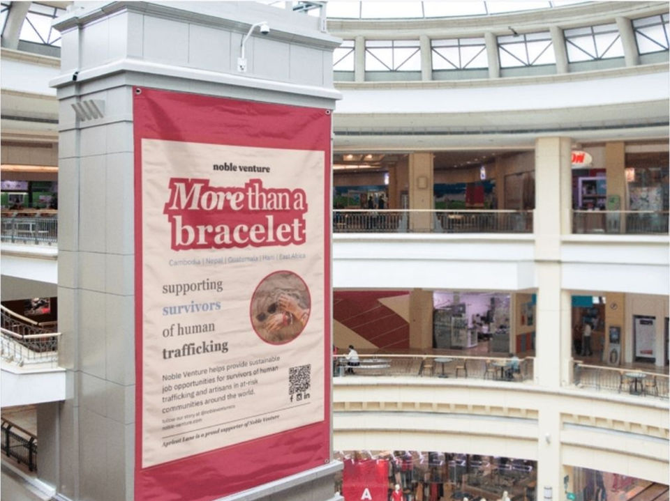 large scale promotional marketing banner in a mall for jewelry company designed by Savvy by Design