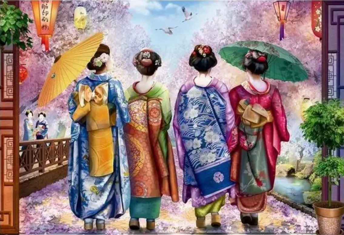 Mini Puzzle - Kimonos e Cerejeiras - 1000 peças