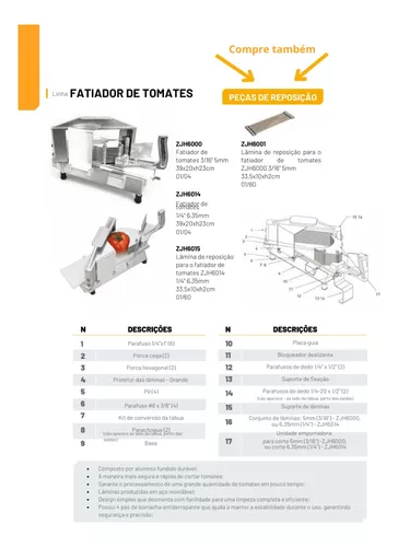 Miniatura: Fatiador De Tomates Manual Para Fatias De 5mm Zjh6000