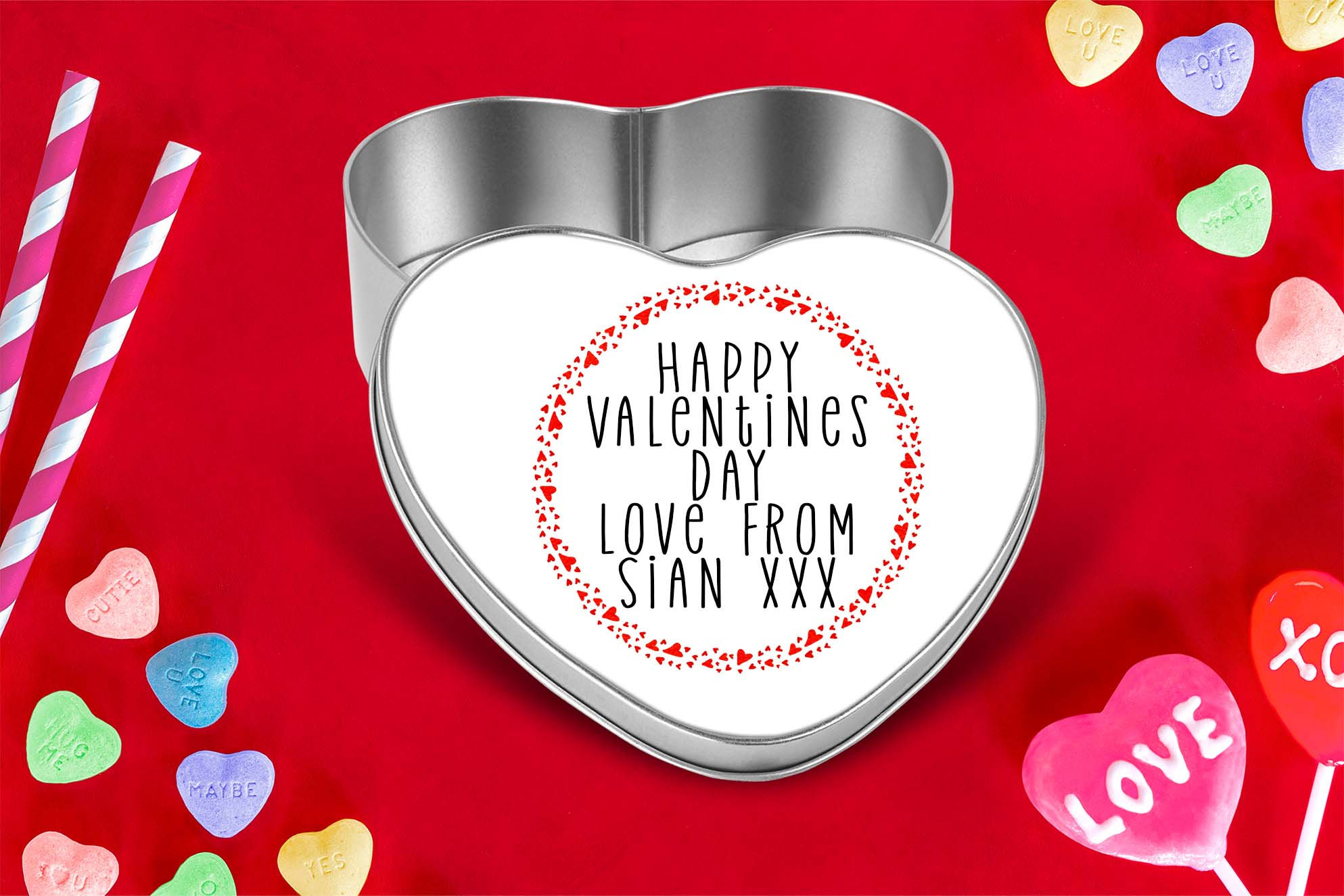 Personalised Heart Shaped Treat Tin - Happy Valentines Day Hearts