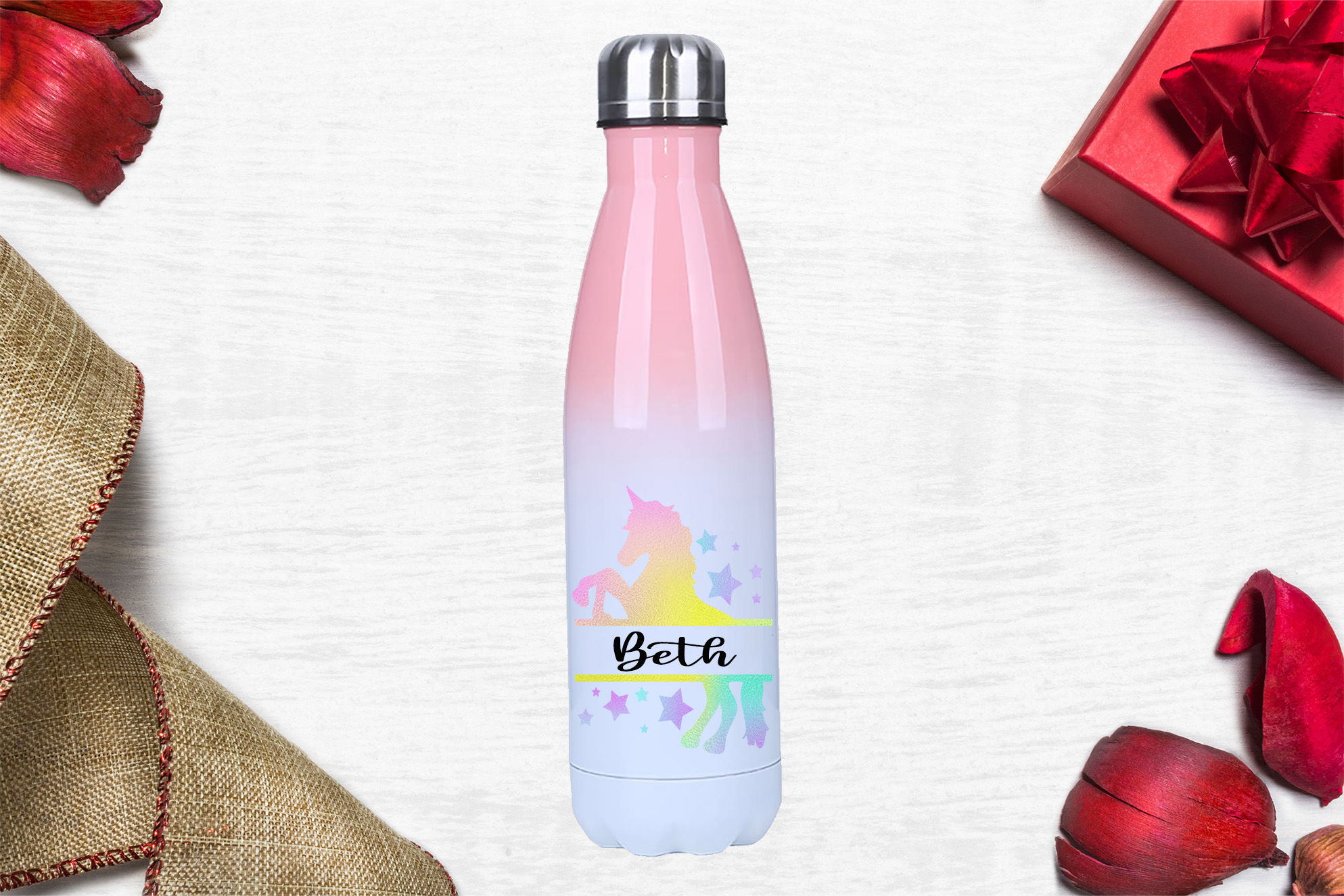 Personalised Aluminium Bowling Water Bottle - Split Unicorn Name