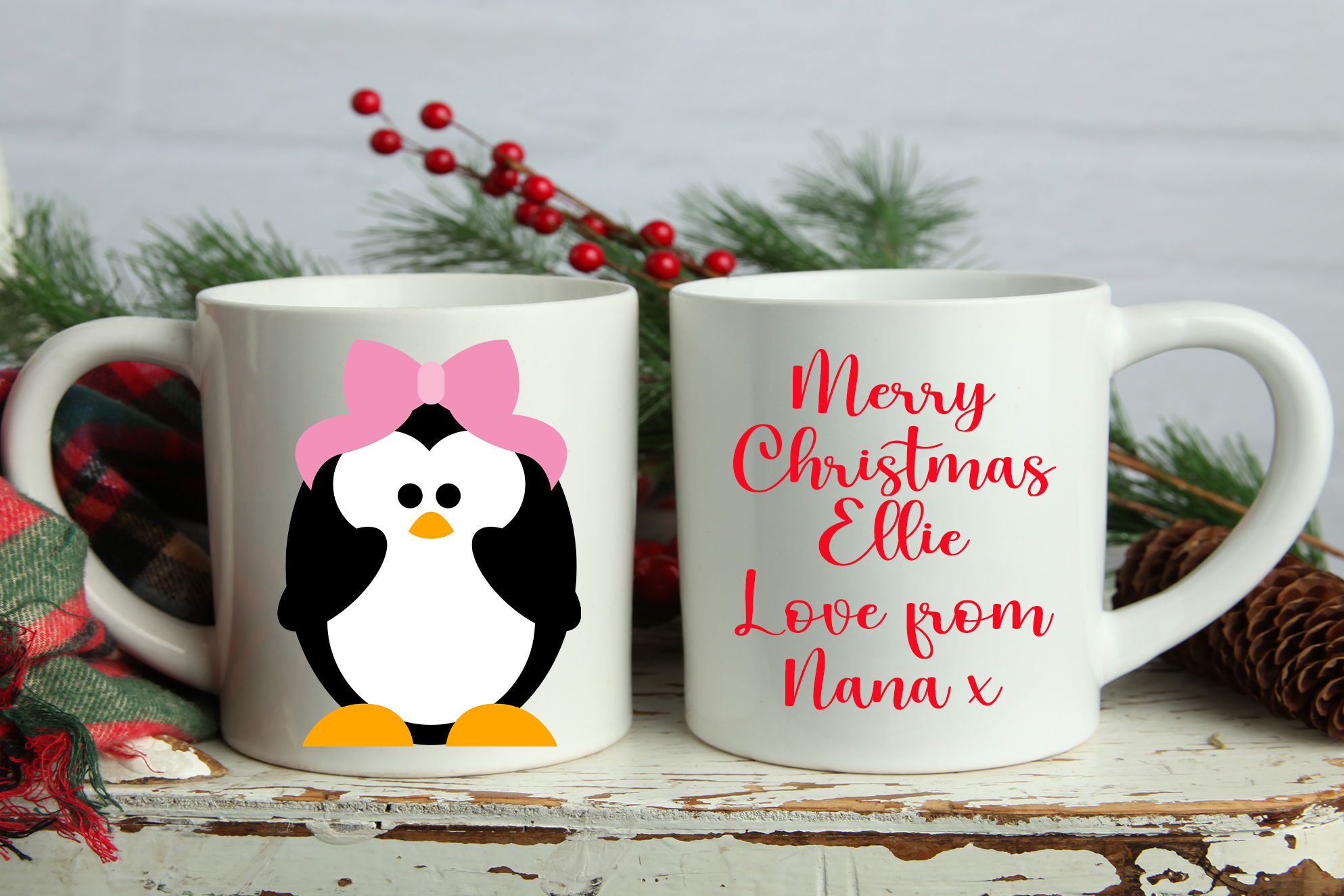 Personalised Mug - Christmas Girl Penguin