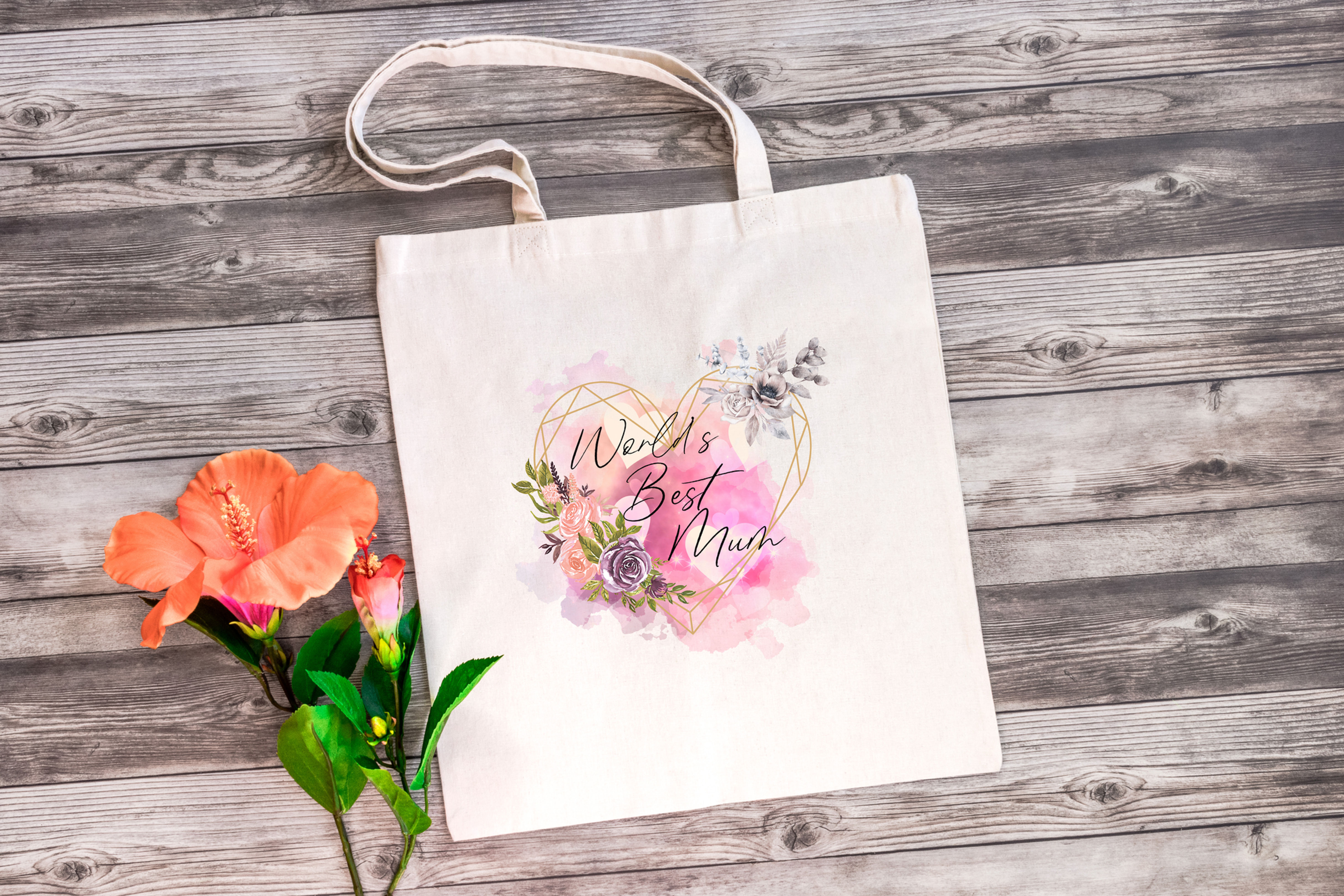 Personalised Shopper Tote Bag - Worlds Best Mum Pink Heart