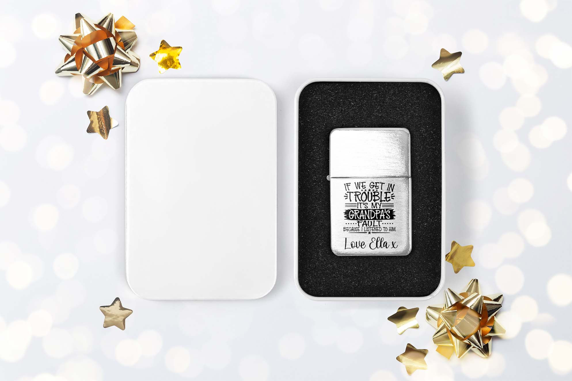 Personalised Lighter In Gift Tin - If We Get In Trouble It Is Grandpa's Fault