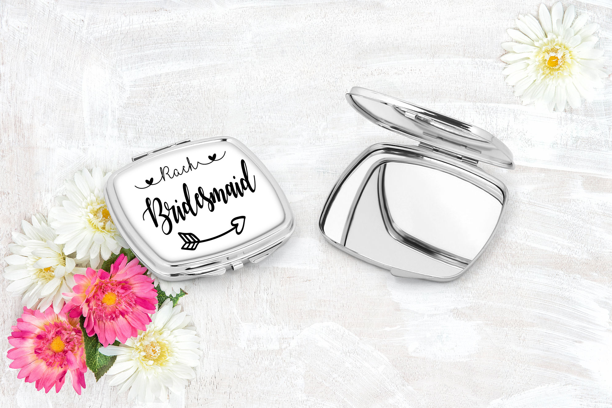 Personalised Compact Mirror - Bridesmaid Arrow Name