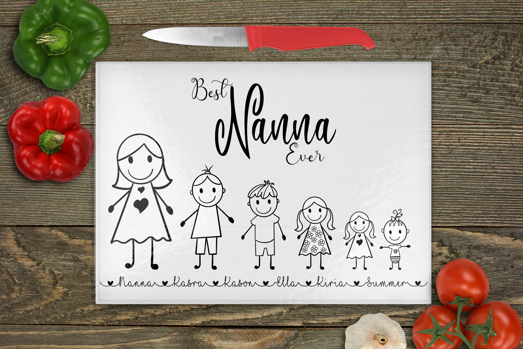 Personalised Chopping Board - Best Nanna Ever Stick Family