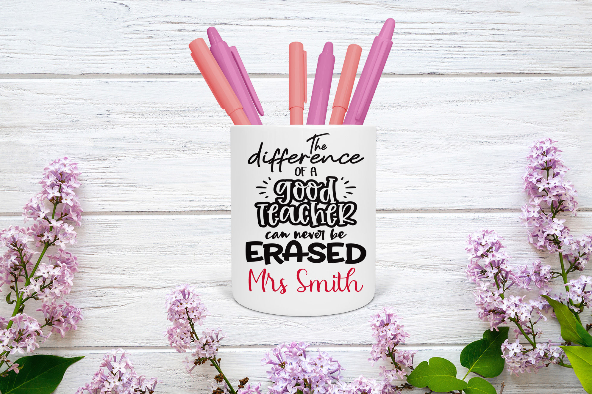 Personalised Ceramic Desk Tidy - The DIfference Of A Good Teacher Cannot Be