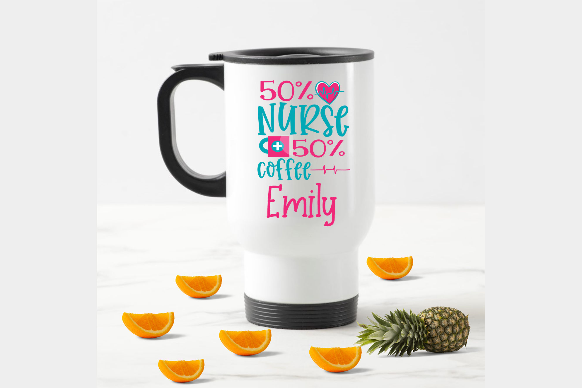 Personalised Travel Mug - 50% 50% Coffee Nurse Name