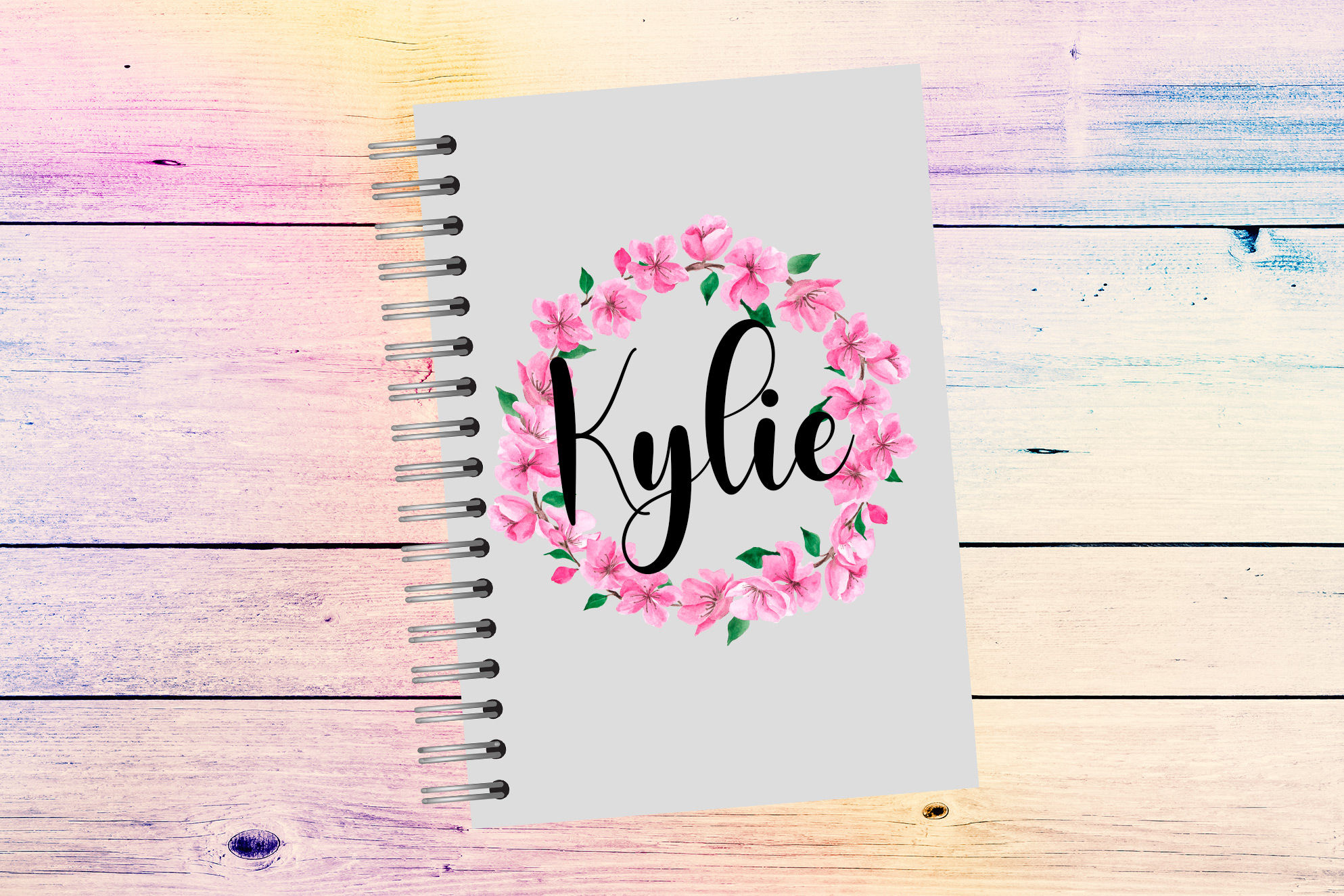 Personalised Notebook - Cherry Blossom Floral Wreath Name