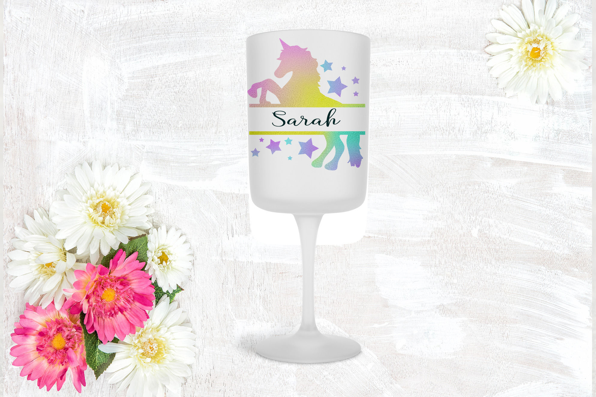 Personalised Wine Glass - Rainbow Unicorn Name