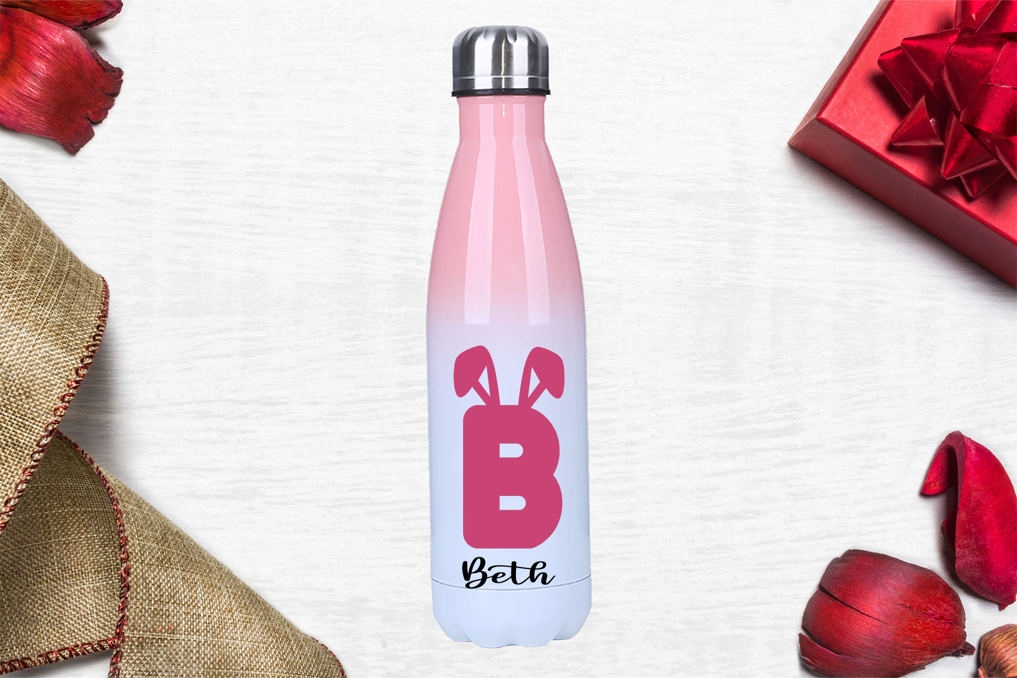 Personalised Aluminium Bowling Water Bottle - Bunny Ears Initial Name
