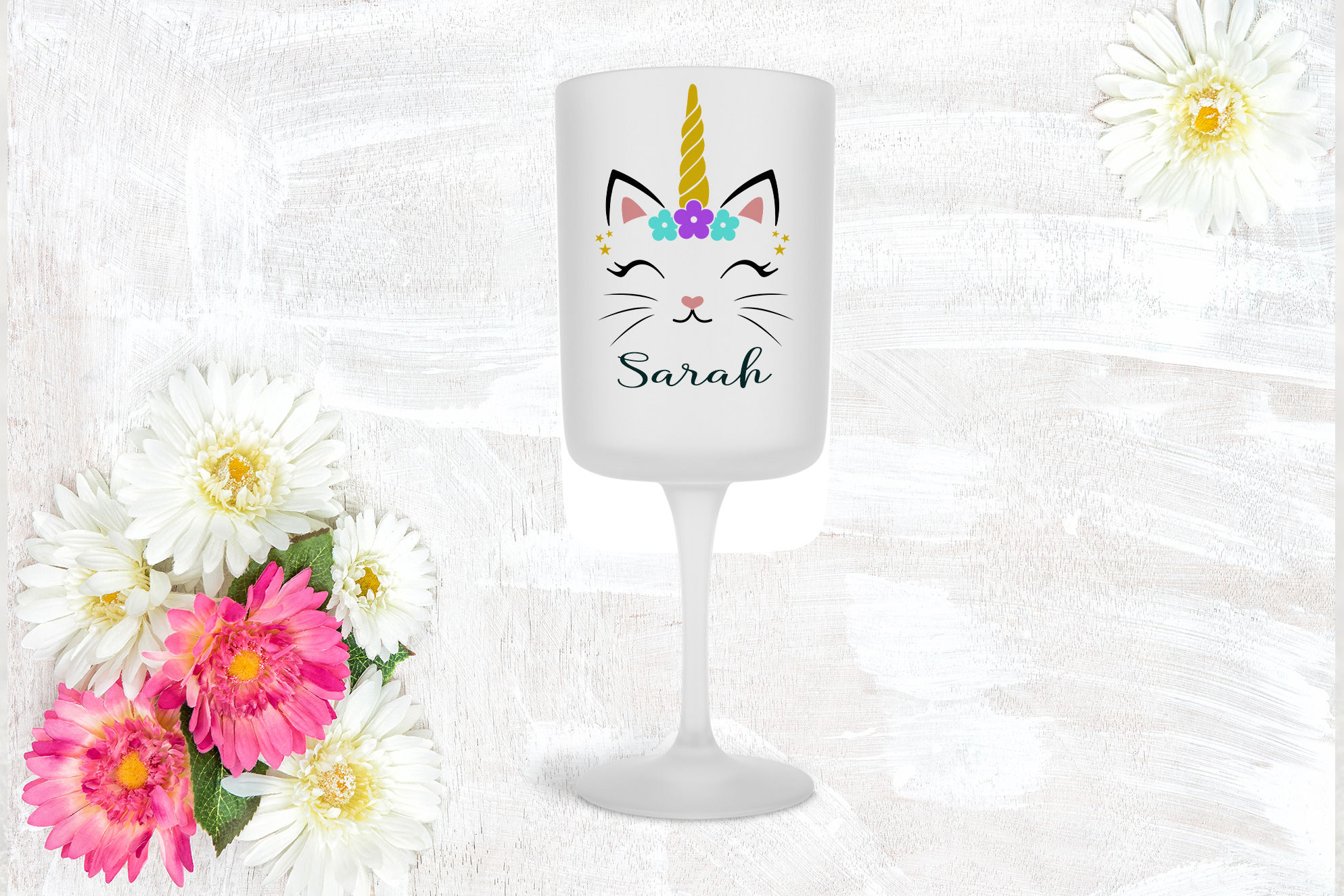Personalised Wine Glass - Unicorn Cat Name