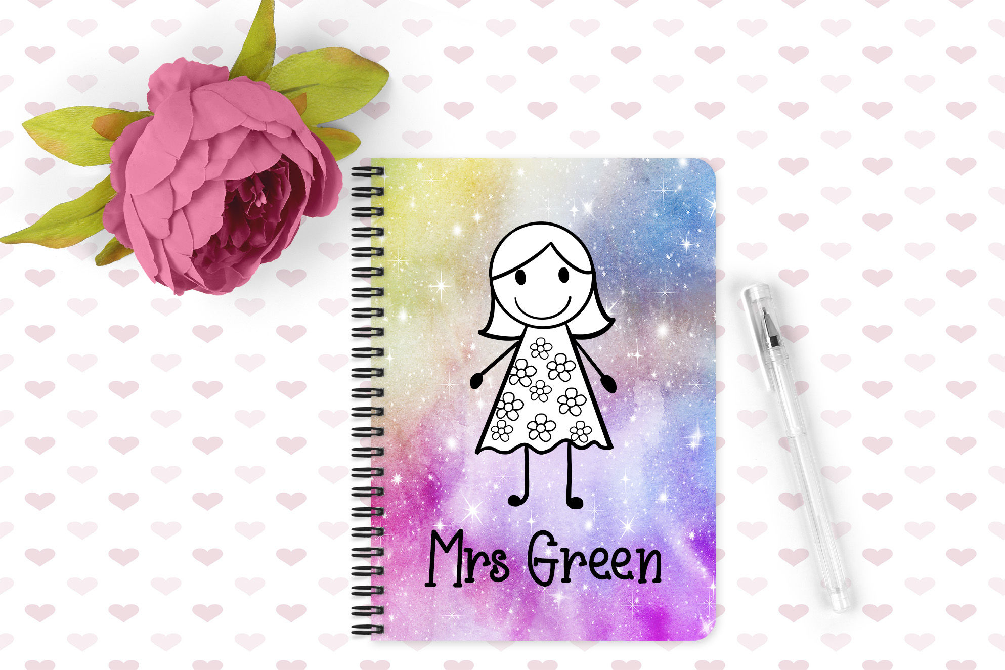 Personalised Notebook - Galaxy Lady Teacher Name Stick Person