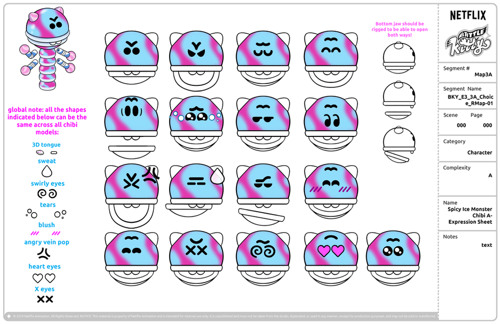 Spicy Ice Monster chibi map model expression sheet