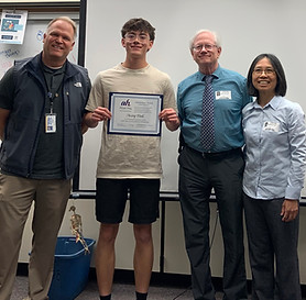 Foothill recipients, Sebastian Bull, Foothill High School Principal, Avery Fink, Mark Rahm