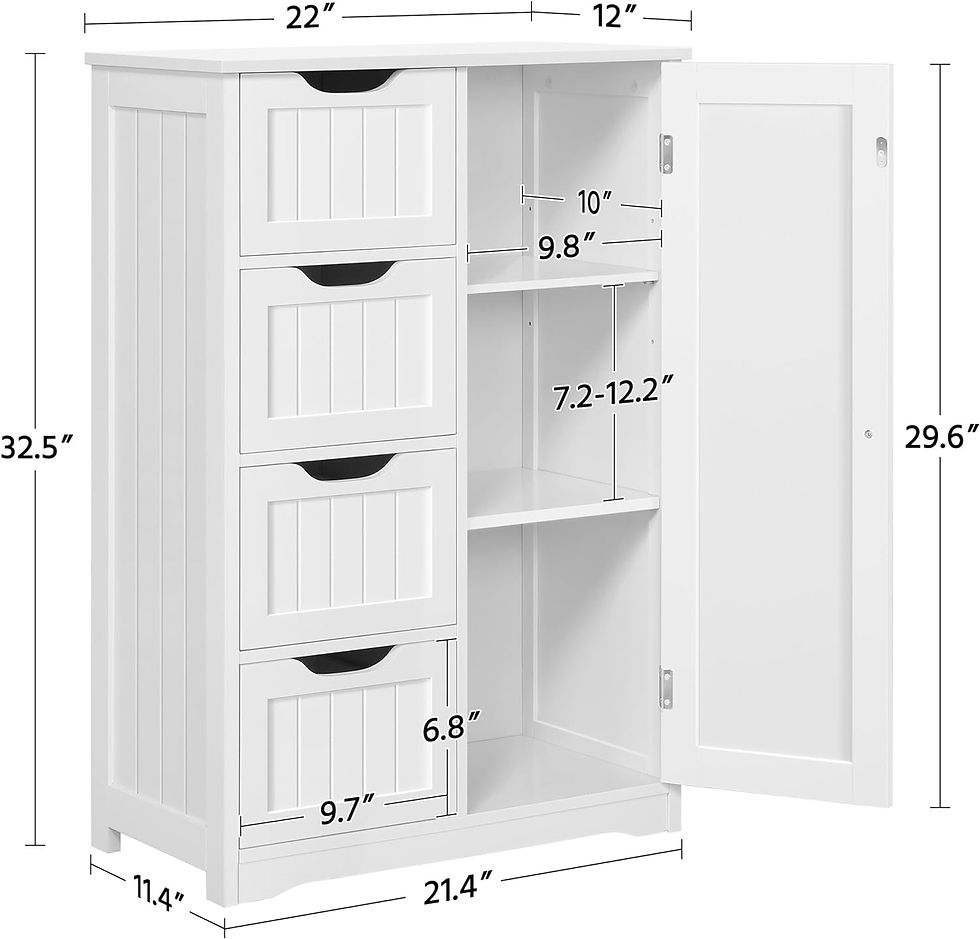 Thumbnail: Yaheetech Wooden Floor Cabinet, Side Storage Organizer with 4 Drawers and 1 Cup