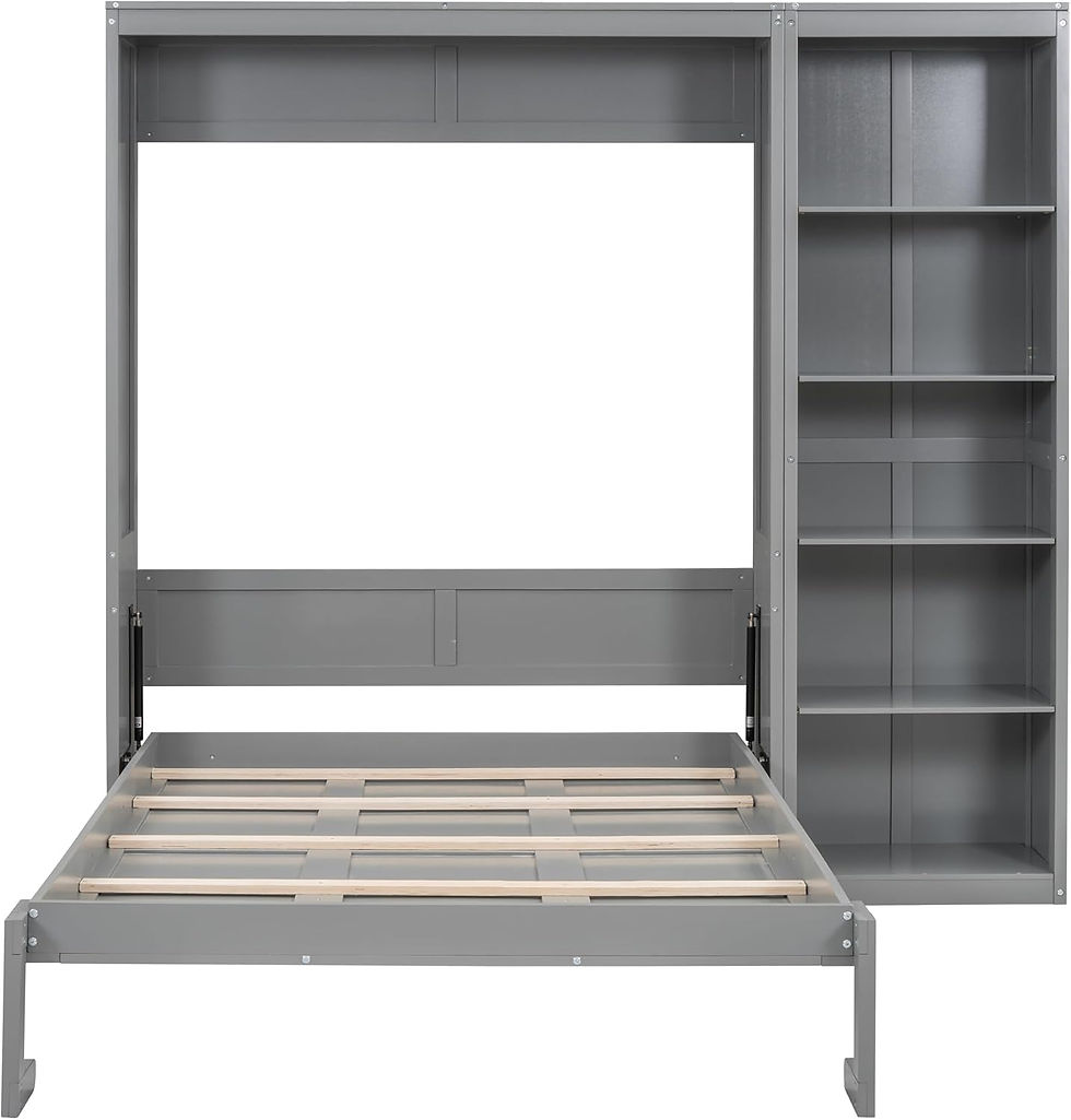 Thumbnail: Harper & Bright Designs Gray Queen Size Murphy Bed with Storage Shelves & LED L