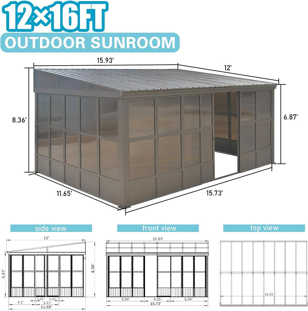 Thumbnail: Domi 10x12FT Wall-Mounted Sunroom Gazebo, Aluminum Solarium with Galvanized Ste