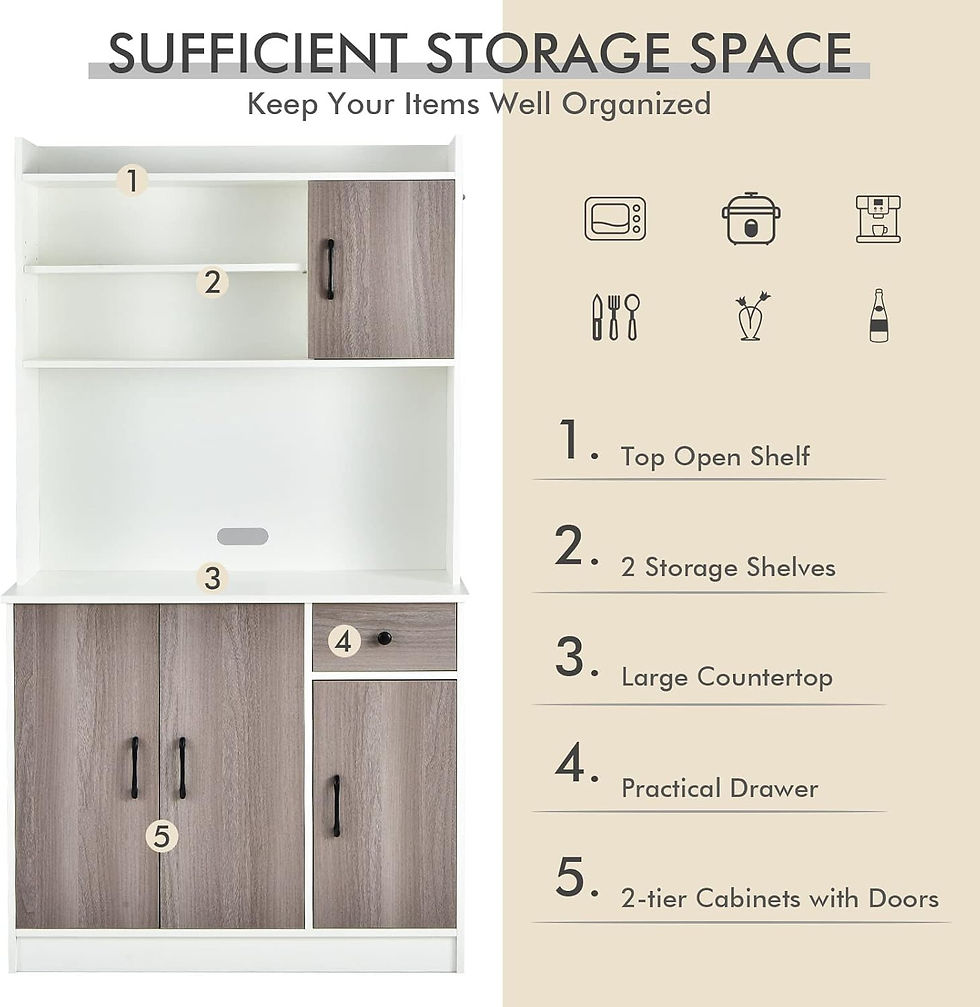 Thumbnail: COSTWAY Kitchen Hutch Storage Cabinet, 71" Freestanding Buffet with Hutch, Adju