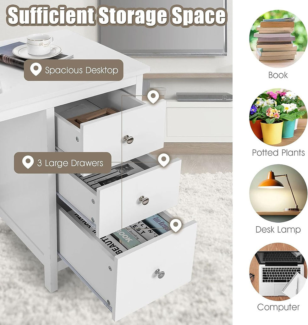 Thumbnail: Tangkula Black Desk with Drawers, Modern Home Office Computer Desk with Storage