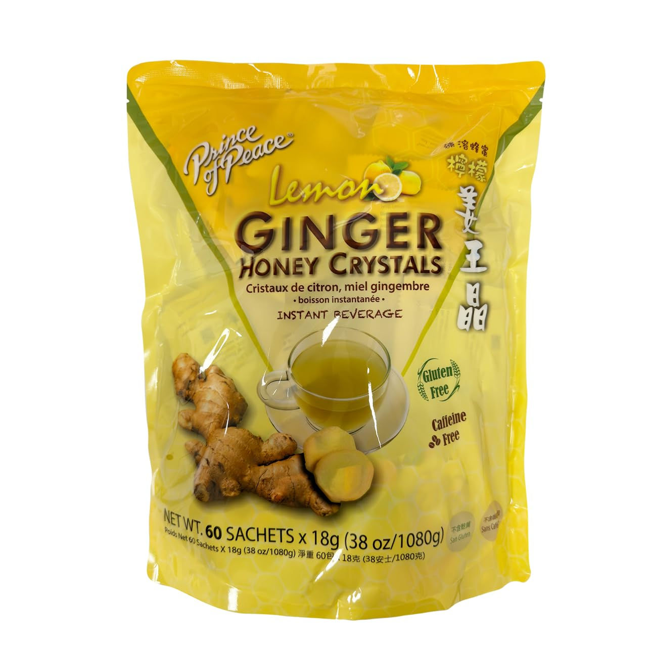 Prince of Peace Instant Ginger Honey Crystals with Lemon, 60 Sachets – Instant 