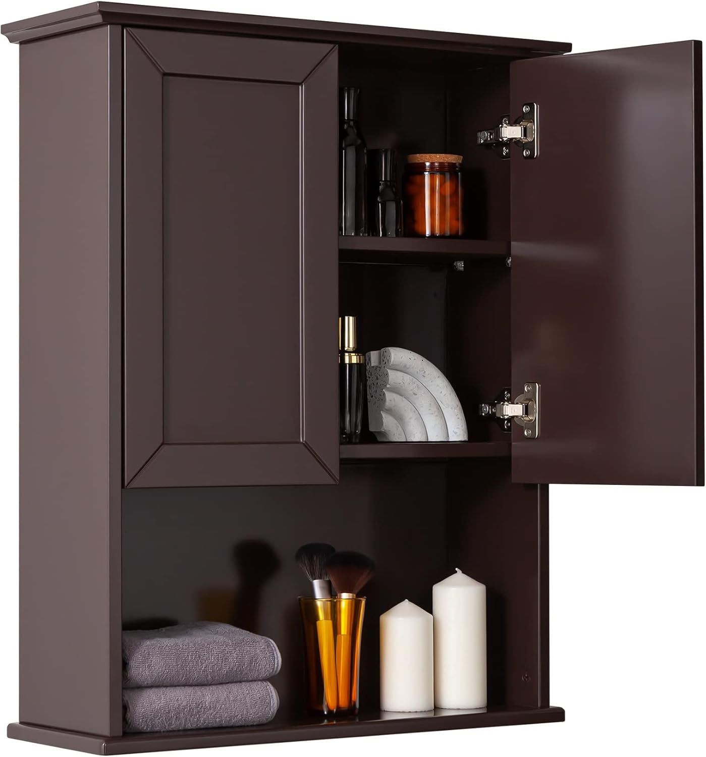 Black Bathroom Wall Cabinet 23x29 inch Wooden Bathroom Medicine Cabinet with 2 