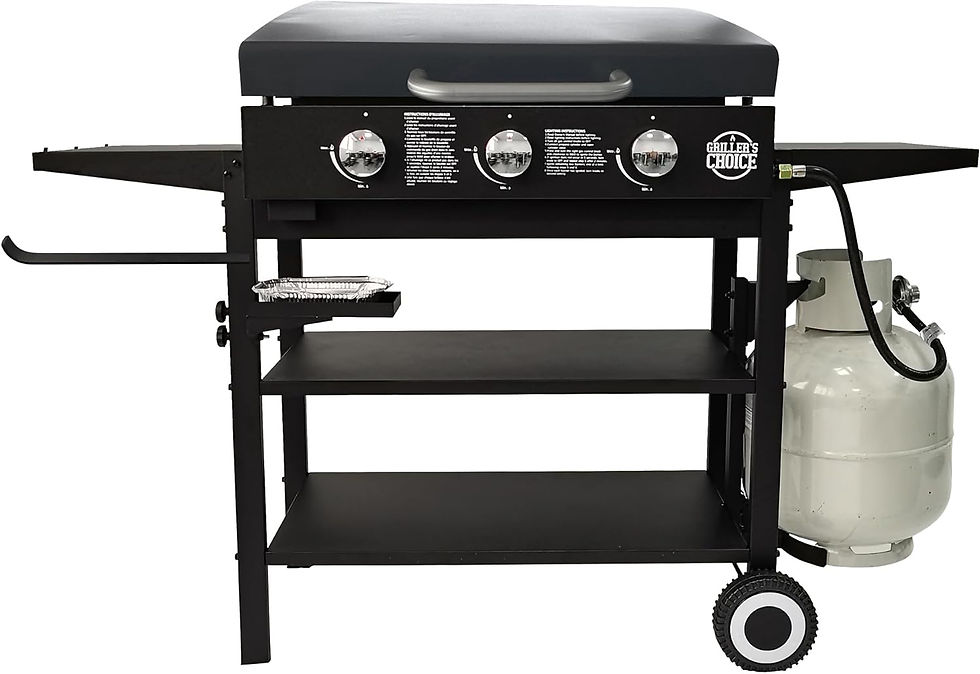 Thumbnail: Griller's Choice Gas Griddle with Hinged Hood & Wind Guards, 4 Shelves, Propane