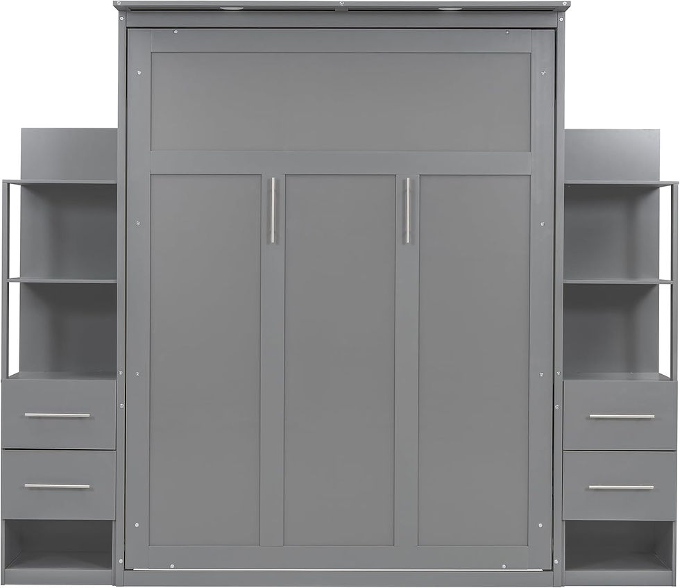 Thumbnail: Harper & Bright Designs Gray Queen Size Murphy Bed with Storage Shelves & LED L