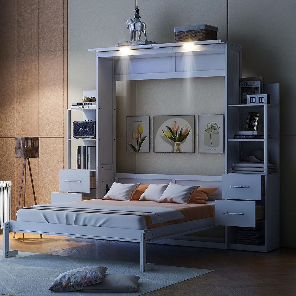 Thumbnail: Harper & Bright Designs Gray Queen Size Murphy Bed with Storage Shelves & LED L