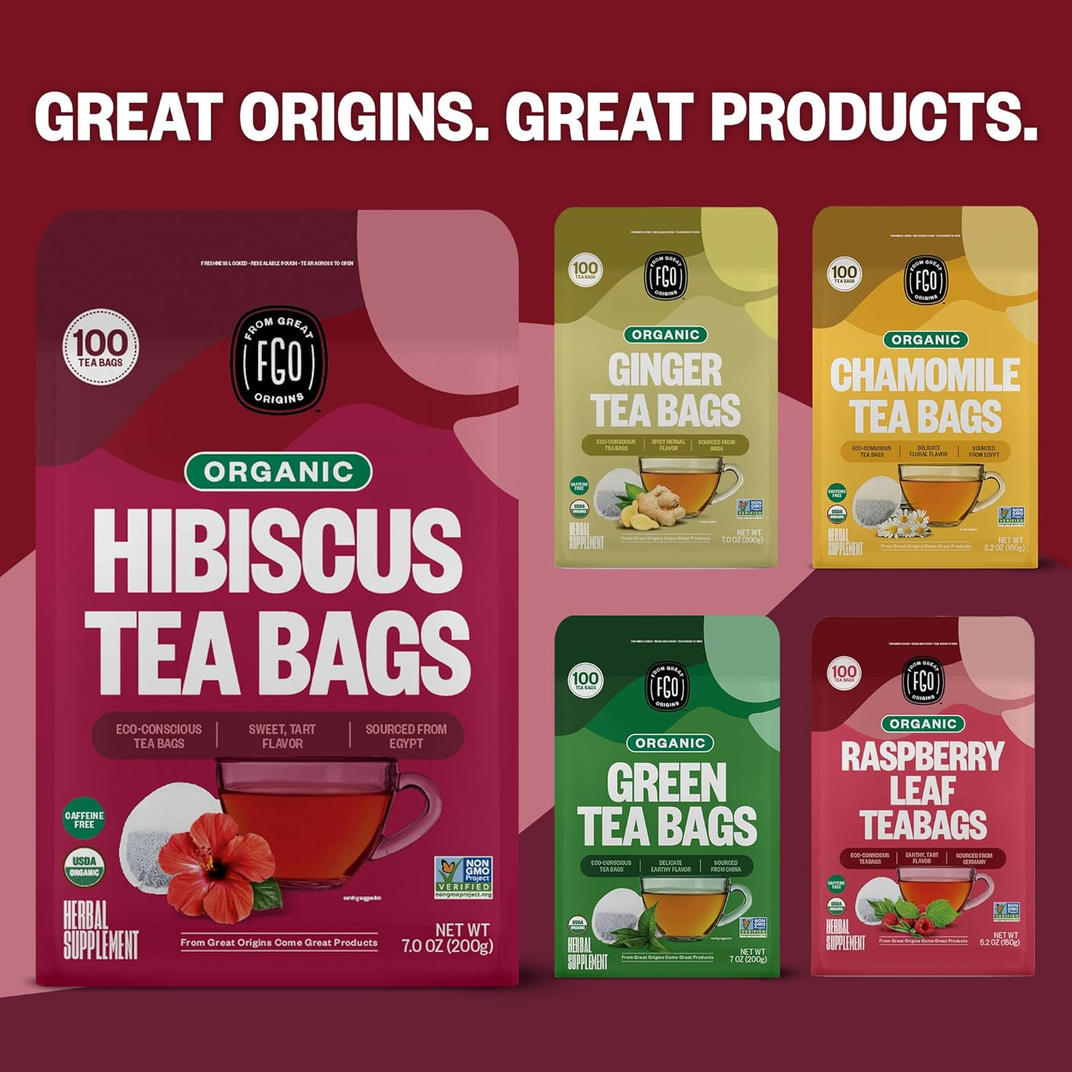 -Hibiscus Tea, Eco-Conscious Tea Bags, 100 Count, 6900 Star Points
