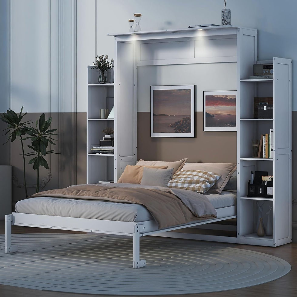 Thumbnail: Harper & Bright Designs Gray Queen Size Murphy Bed with Storage Shelves & LED L
