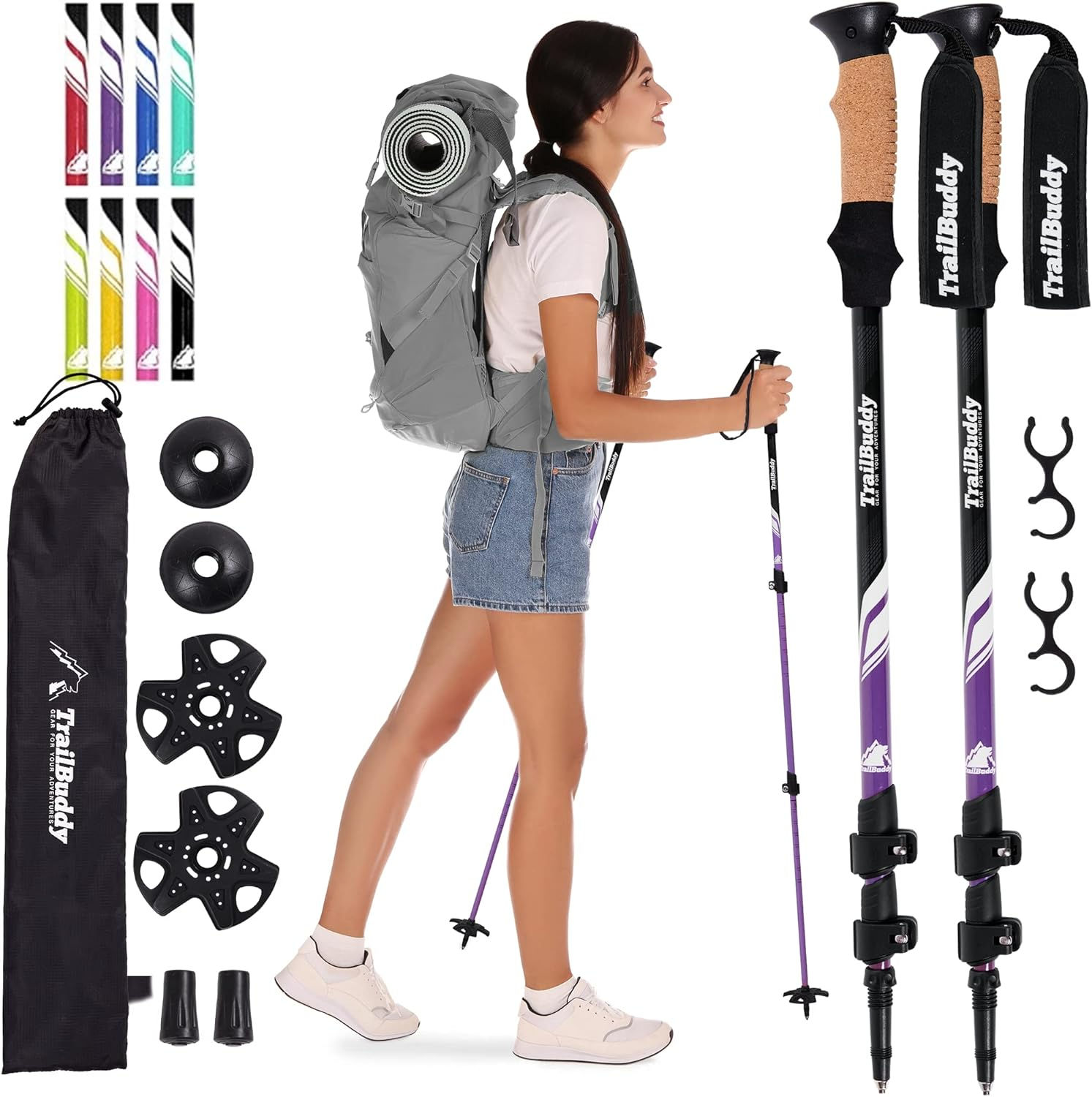 TrailBuddy Trekking Poles - Lightweight, Collapsible Hiking Poles for Snowshoe 