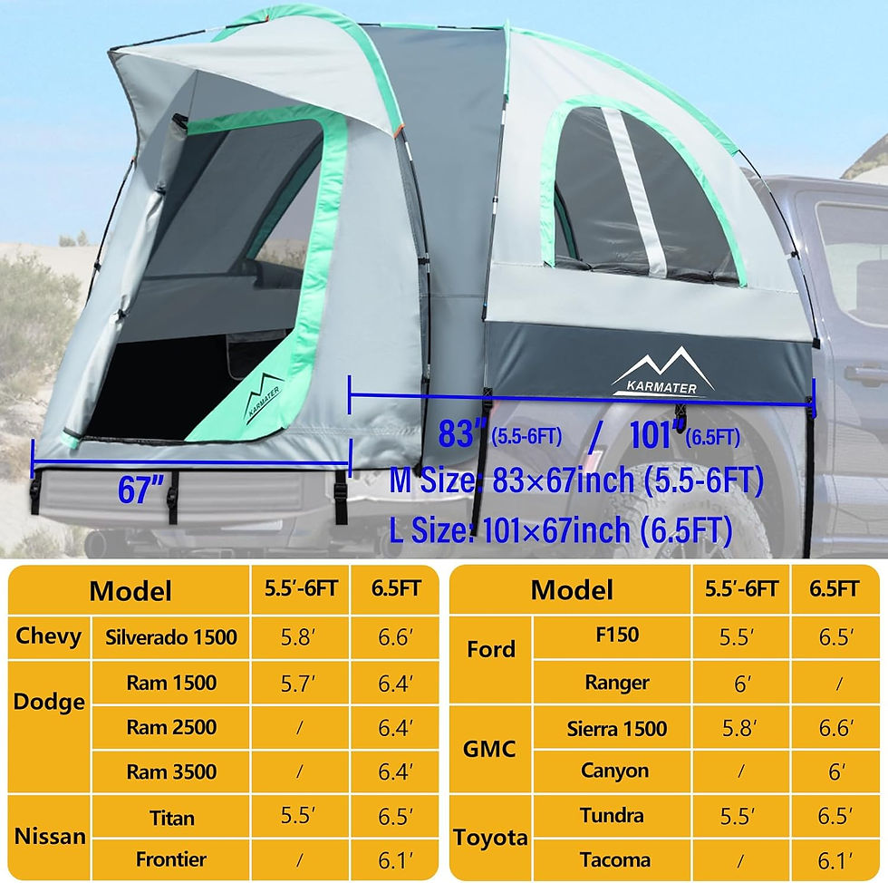 Thumbnail: Pickup Truck Tent, Waterproof PU2000mm Truck Tent for Camping 5.5-6.5 Ft Bed,2-