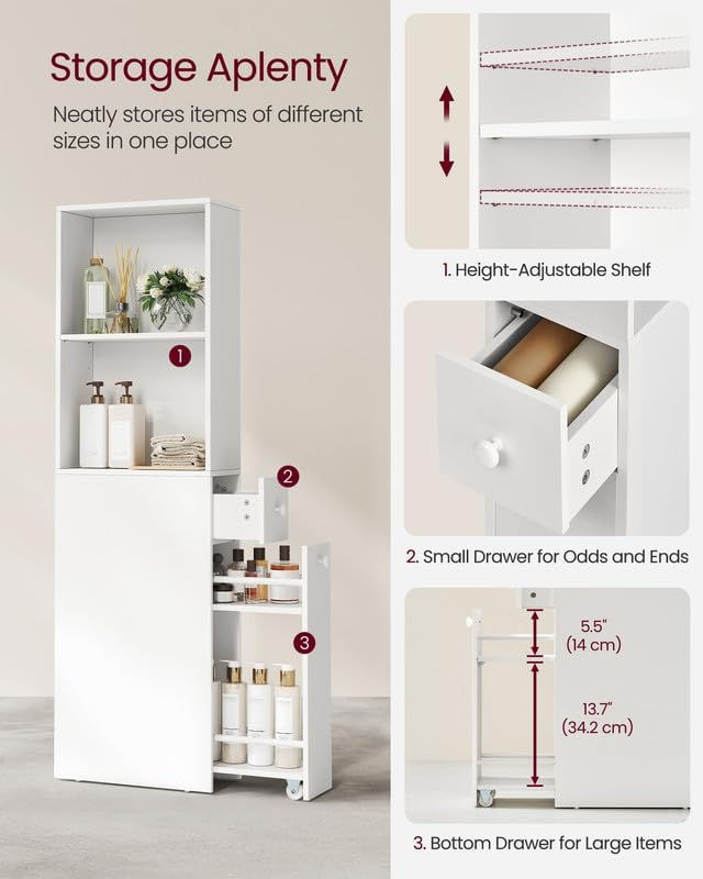 Thumbnail: VASAGLE Slim Bathroom Storage Cabinet, Narrow Bathroom Cabinet, Freestanding Ca