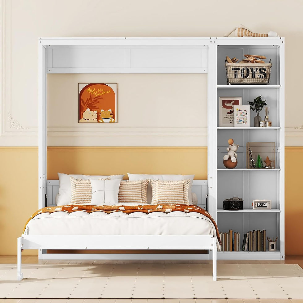Thumbnail: Harper & Bright Designs Gray Queen Size Murphy Bed with Storage Shelves & LED L