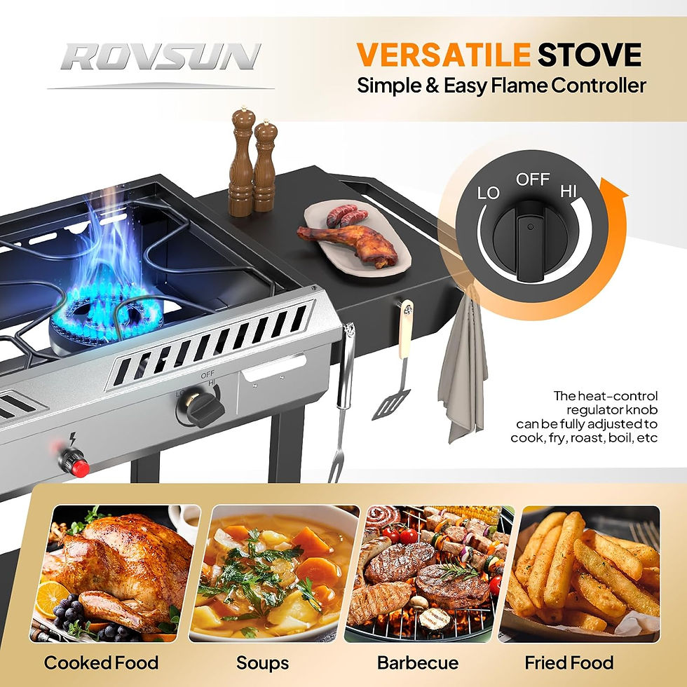 Thumbnail: ROVSUN 2 Burner Outdoor Propane Gas Stove with Griddle, Auto-ignition, Regulato
