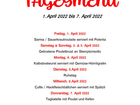 Tagesmenü ab 1. April 2022
