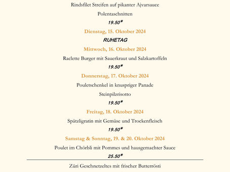 Wochenmenü ab 14. Oktober 2024