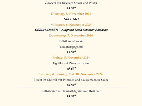 Wochenmenü ab 4. November 2024