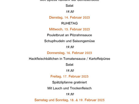 Tagesmenü ab 13. Februar 2023