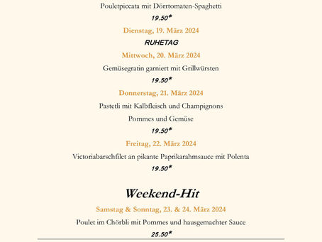 Wochenmenü ab 18. März 2024
