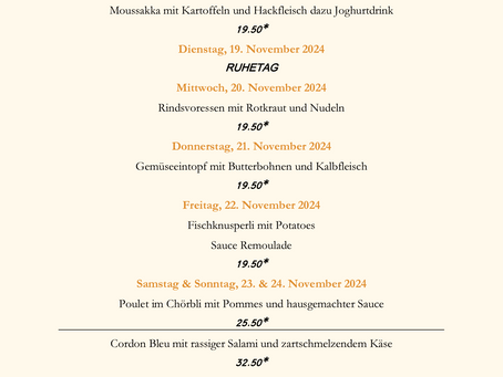 Wochenmenü ab 18. November 2024