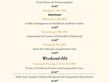 Wochenmenü ab 6. Mai 2024