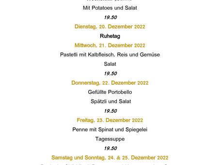 Tagesmenü ab 19. Dezember