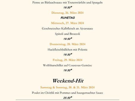 Wochenmenü ab 25. März 2024