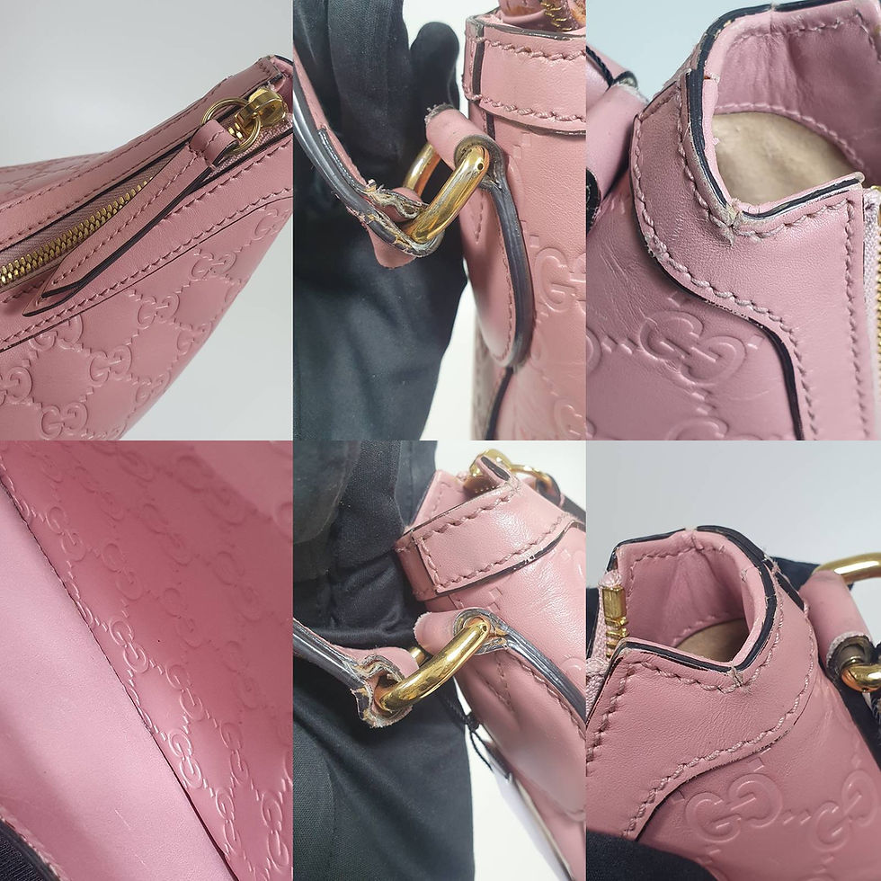Thumbnail: GUCCI 414930 Pink Leather Shoulder/Handbag Hobo Bag GA324
