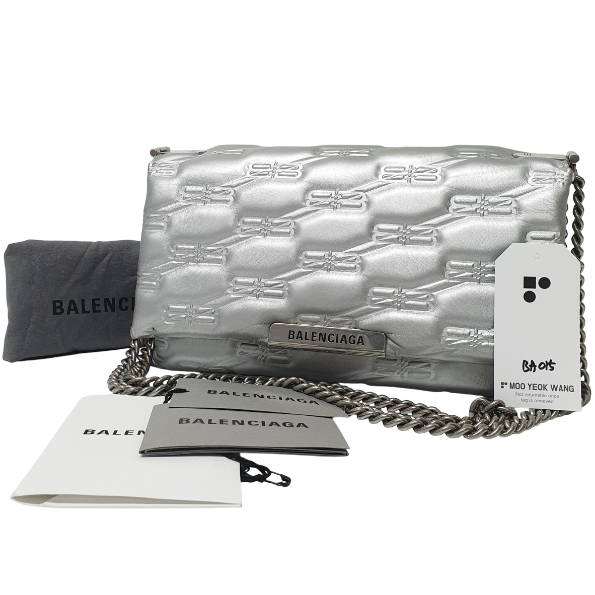 BALENCIAGA Silver Triplet Small BB Monogram BA015